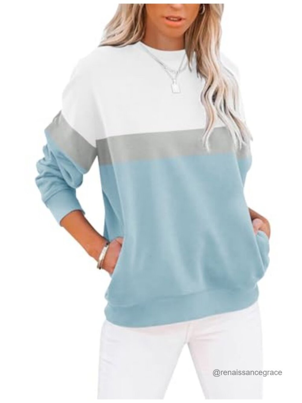 Womens Casual Crewneck Sweatshirt Loose Fit Pullover with Pockets